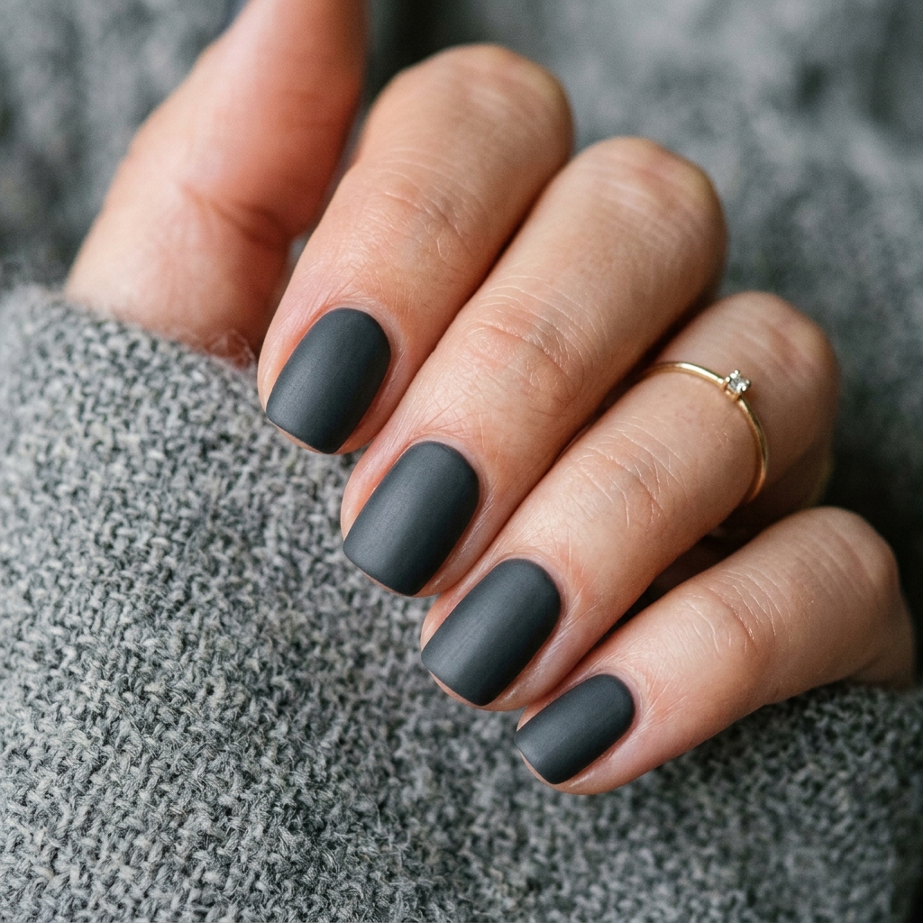 Charcoal grey nails matte polish 202607121855