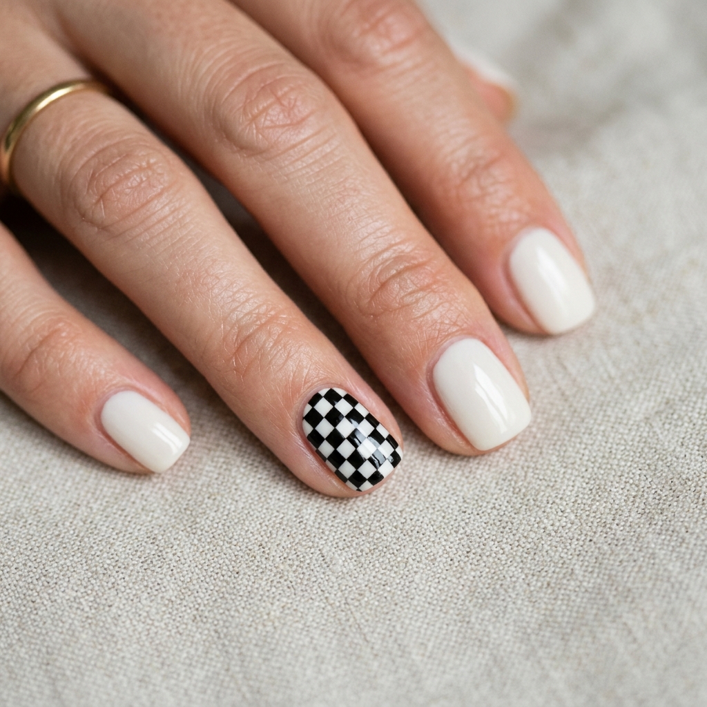 Simple Checker Accent Nails Ideas