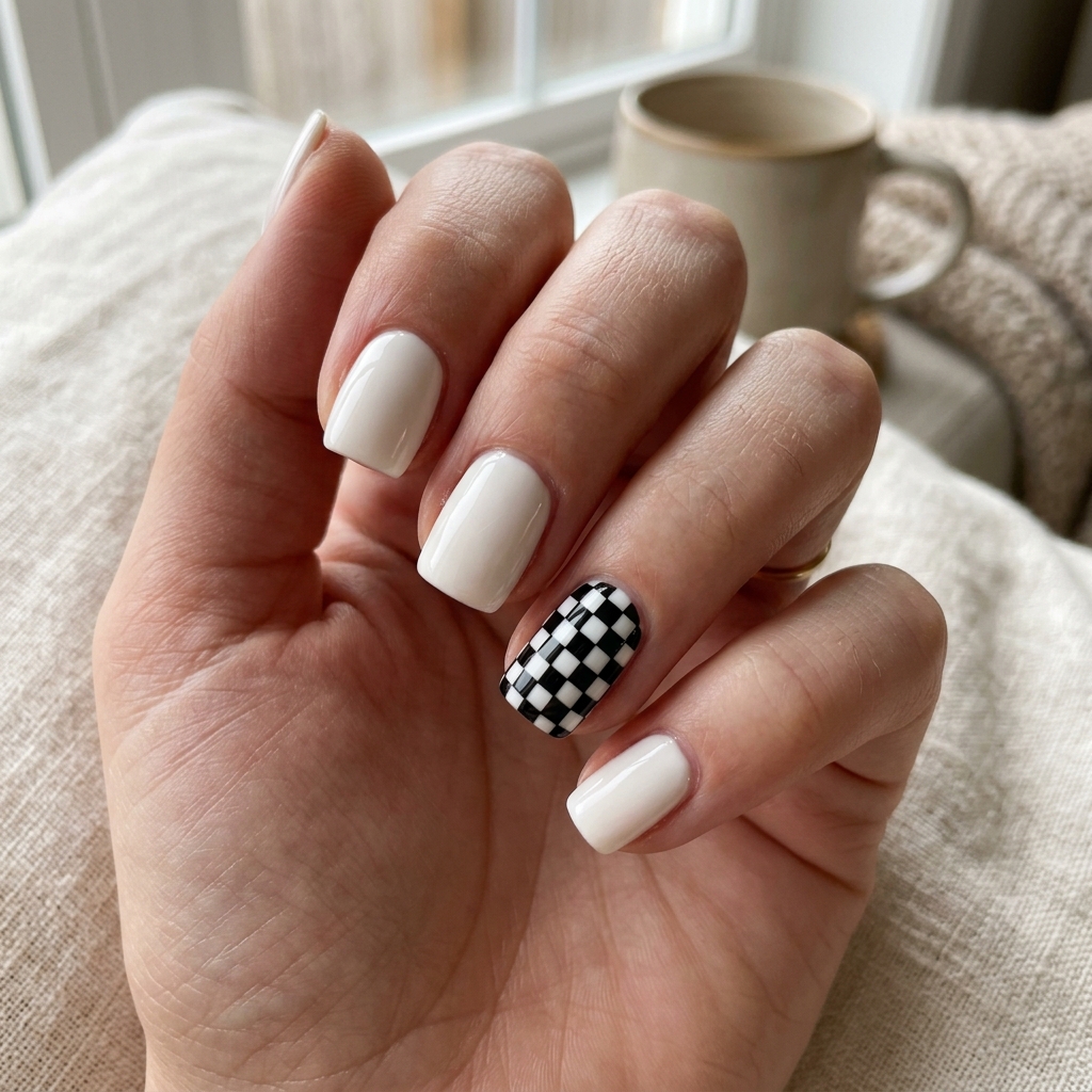 Simple Checkerboard Nail Idea