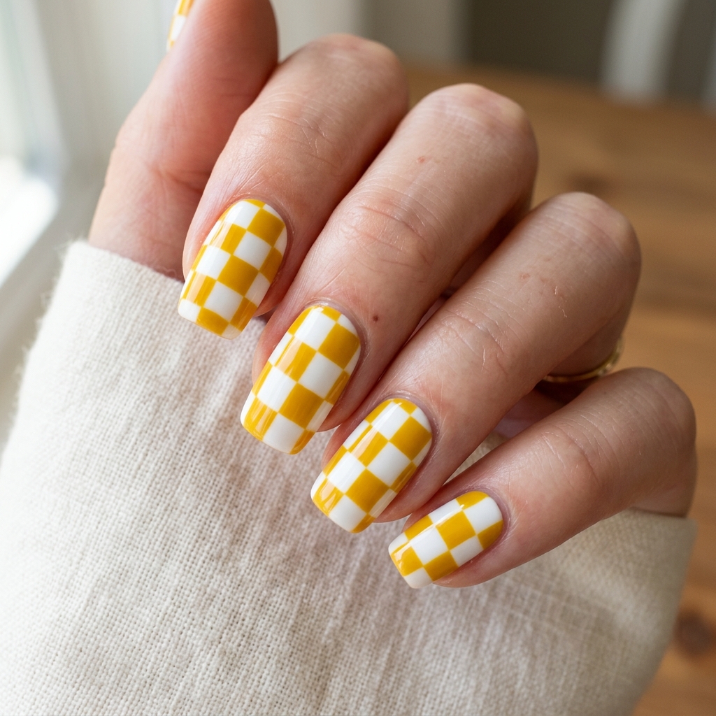 Checkerboard Yellow Nail Idea