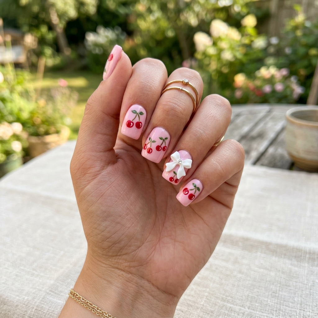 30 Hello Kitty Nails Ideas to Spark Your Next Manicure 30 Cherry Hello Kitty Nails Idea