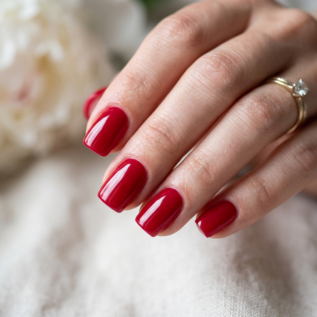Cherry Red Glossy Nails Idea