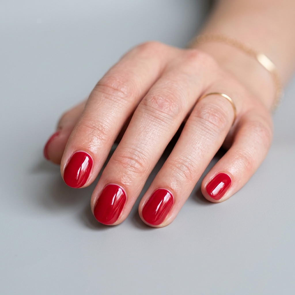 30 Short Round Nails Ideas That Bring Effortless Style to Life 18 Cherry Red Short Round Nails Idea