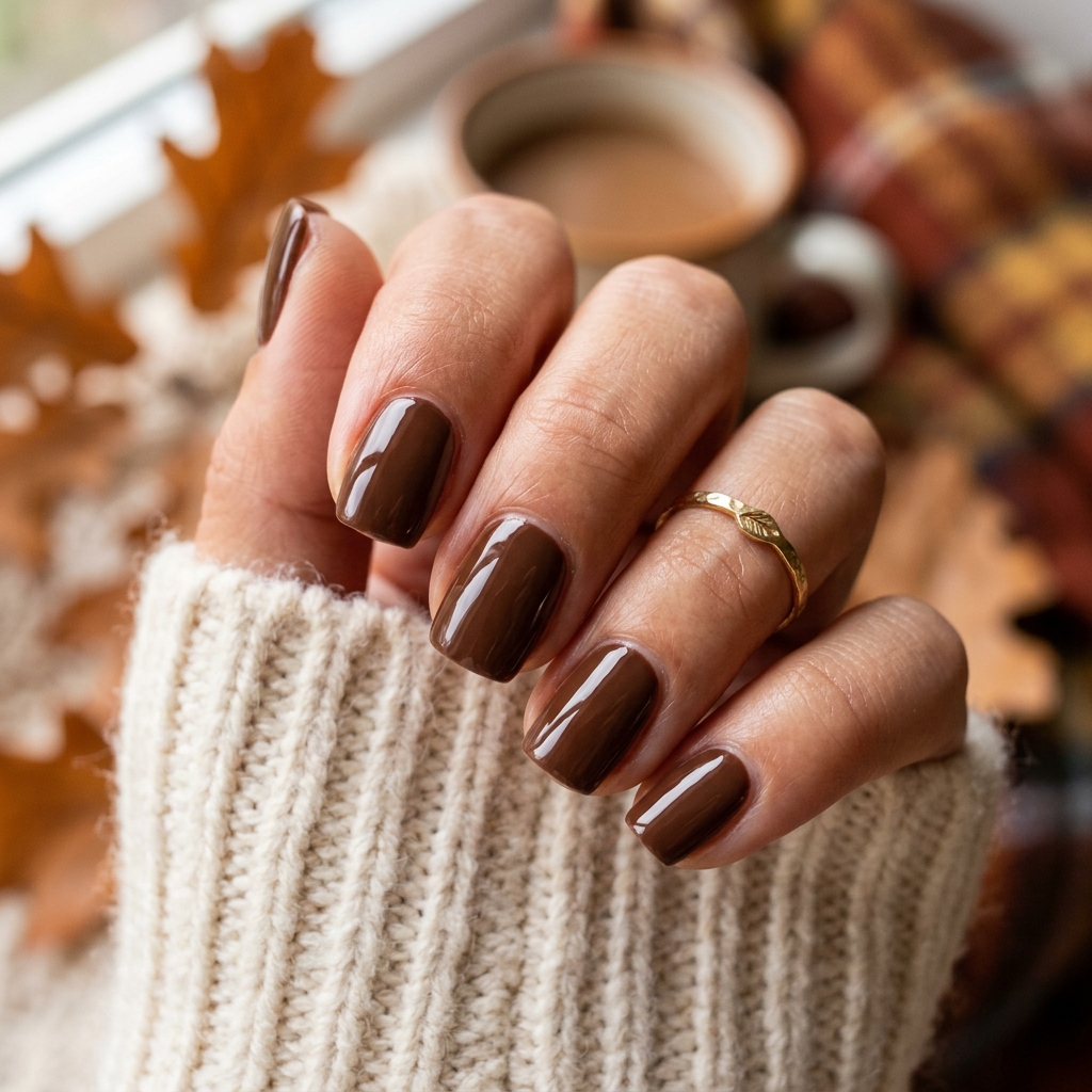 Autumn Nails Ideas: 30 Warm and Creative Ways to Style Your Manicure 4 Chocolate Brown Autumn Nails Idea