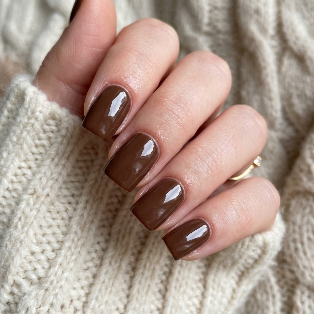 Chocolate Brown Winter Nails Idea