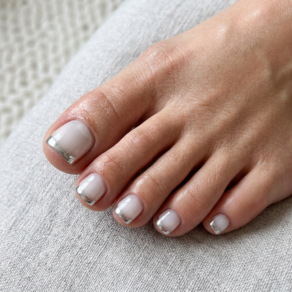 Chrome French Style Pedicure Ideas
