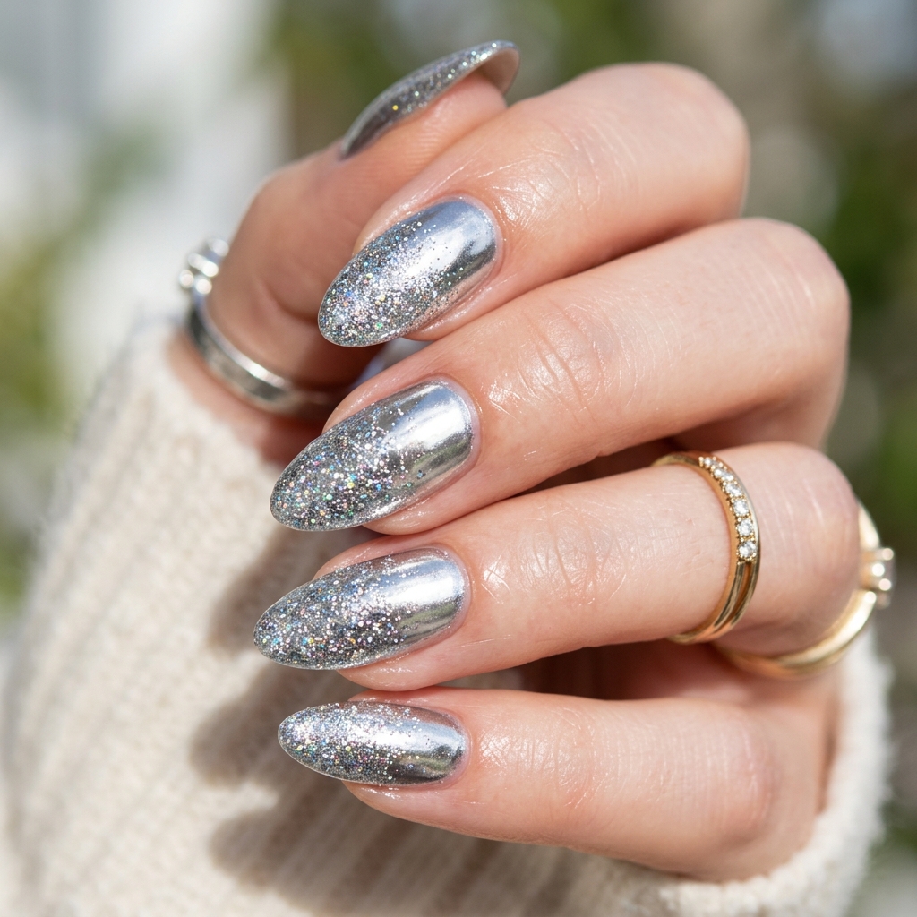 30 Chrome Summer Nails Ideas You'll Want to Try Now 9 Chrome and Glitter Nails Ideas