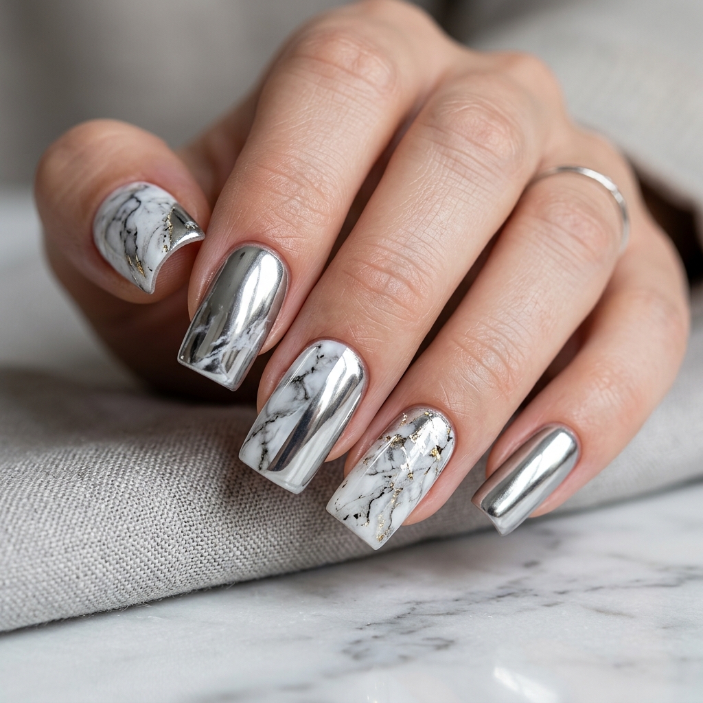 30 Chrome Summer Nails Ideas You'll Want to Try Now 19 Chrome and Marble Nails Ideas