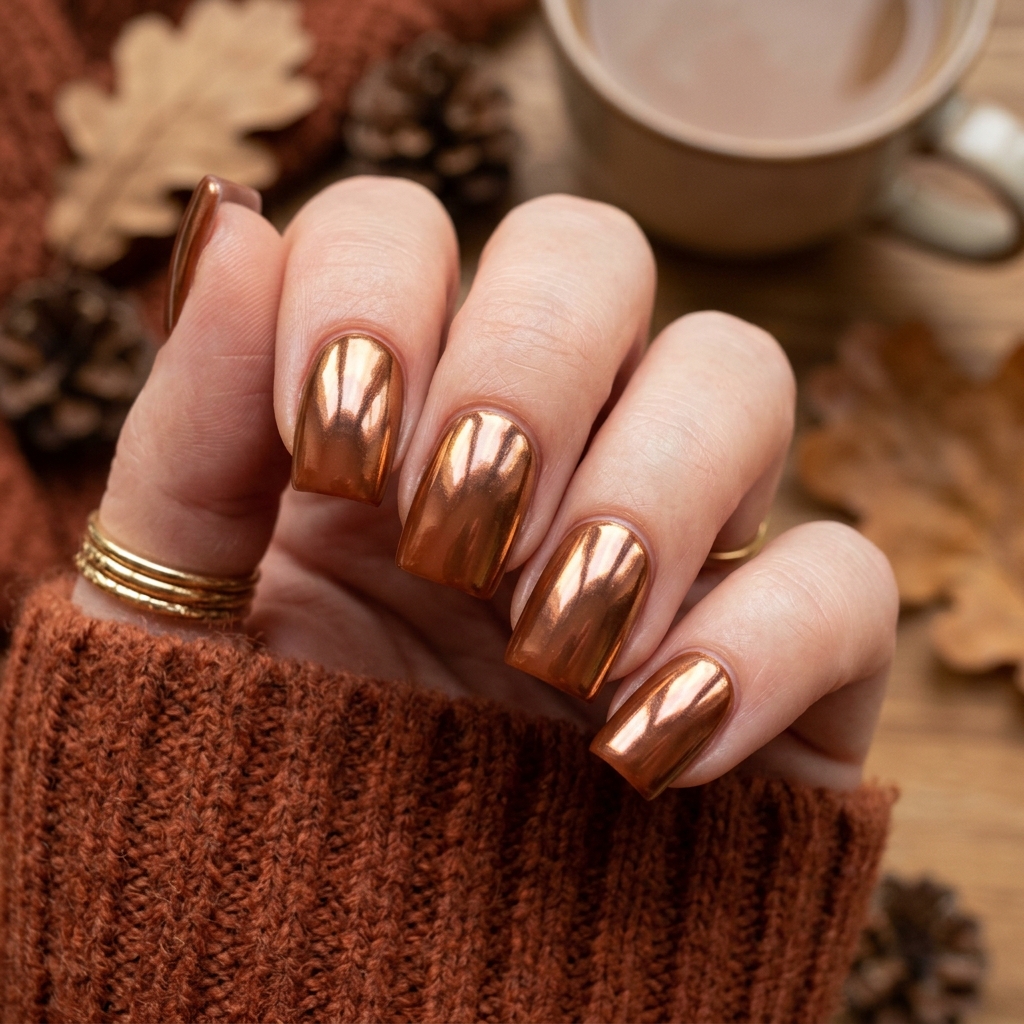 Autumn Nails Ideas: 30 Warm and Creative Ways to Style Your Manicure 11 Chrome Autumn Nails Idea