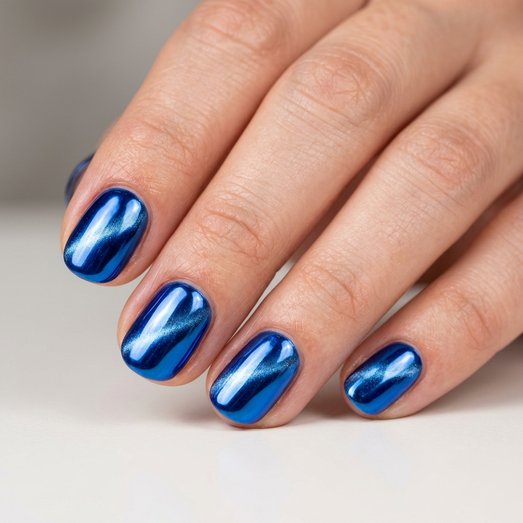 Chrome Blue Cat Eye Nails Idea