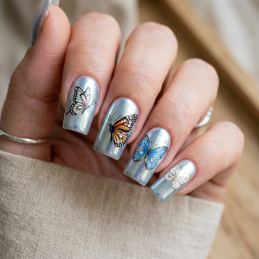 30 Chrome Summer Nails Ideas You'll Want to Try Now 18 Chrome Butterfly Nails Ideas