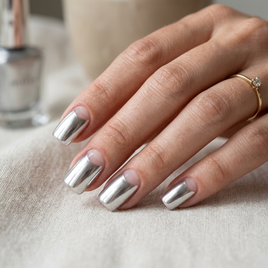 30 Chrome Summer Nails Ideas You'll Want to Try Now 22 Chrome Half Moon Nails Ideas