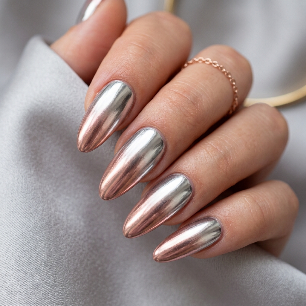 30 Chrome Ombre Nails Ideas for a Shine That Never Quits 21 Chrome Ombre Almond Nail Ideas