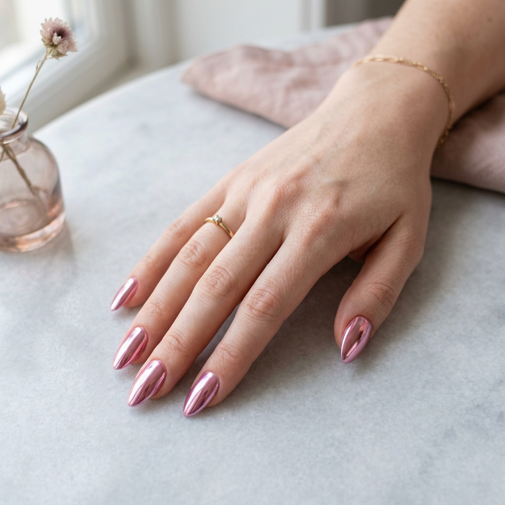 Chrome Pink February Nails Ideas