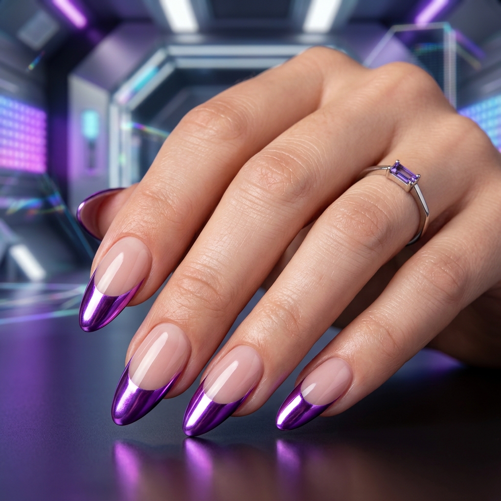 30 Purple French Tip Nails Ideas You'll Want to Save Now 8 Chrome Purple French Tip Nails Ideas