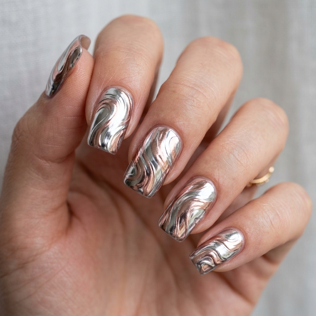 30 Chrome Summer Nails Ideas You'll Want to Try Now 13 Chrome Swirl Nails Ideas
