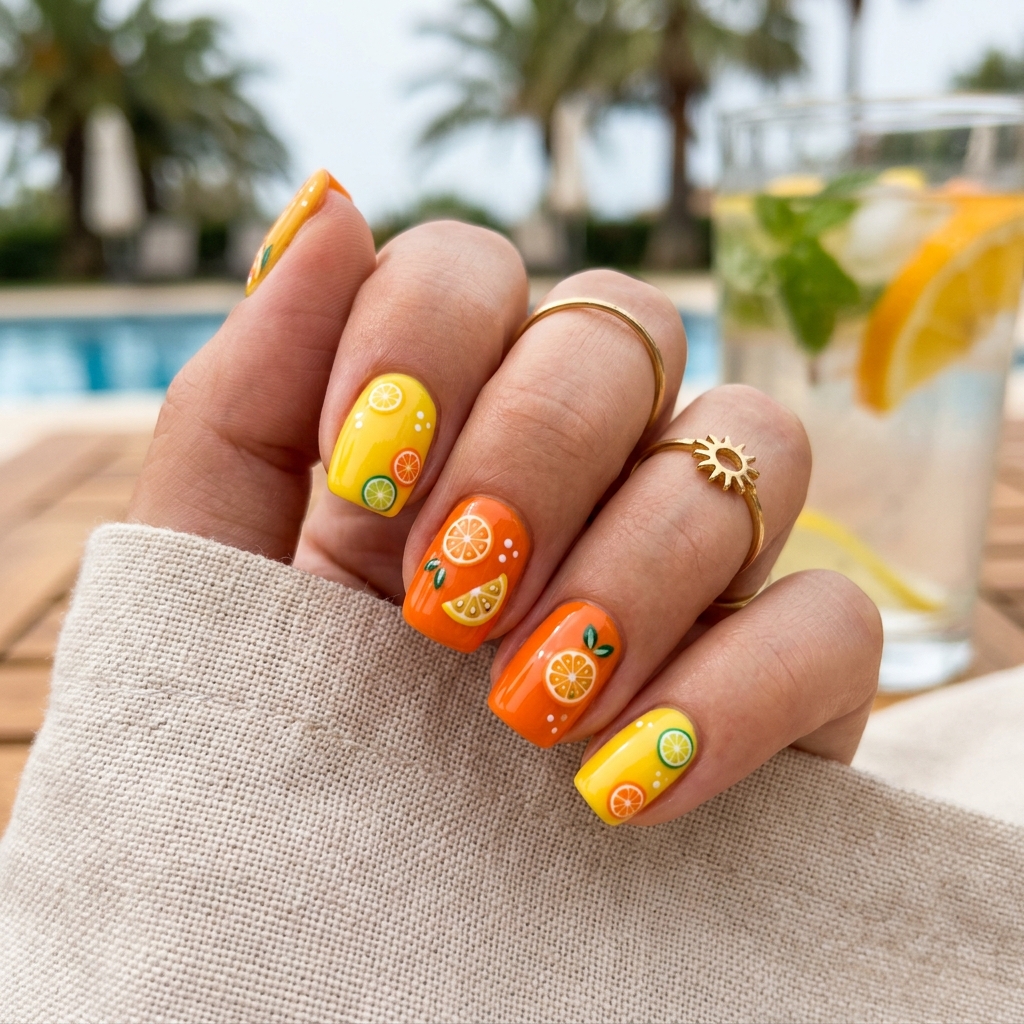 Vacation Nails Ideas: 30 Fun and Breezy Ways to Style Your Manicure 14 Citrus-Inspired Vacation Nails Idea