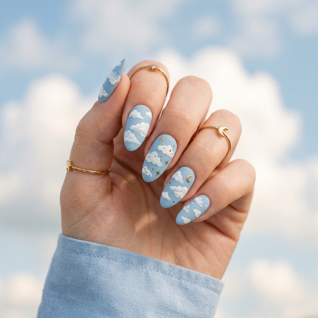 Light Blue Nails 30: Shades, Designs & Inspo for Every Style 14 Cloud Blue Nail Art Ideas
