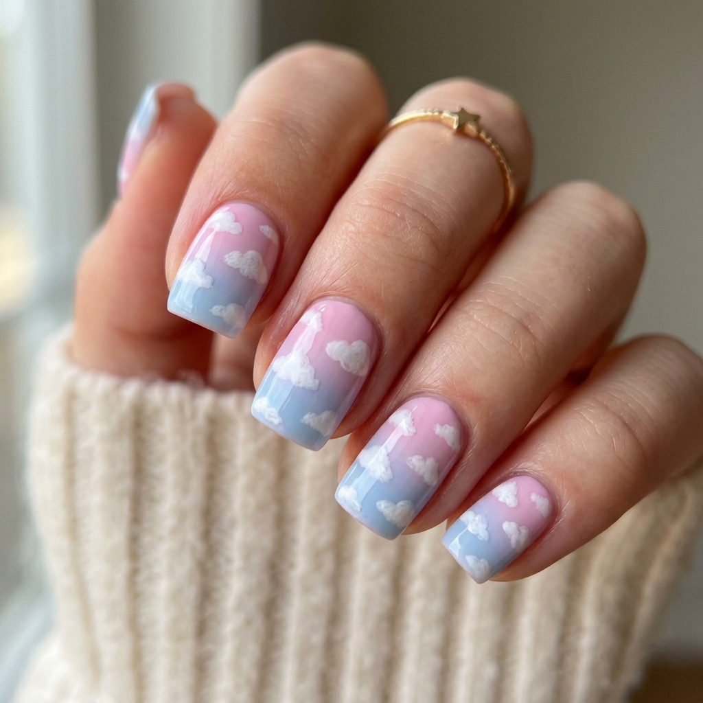Cloud Pink and Blue Nails Idea