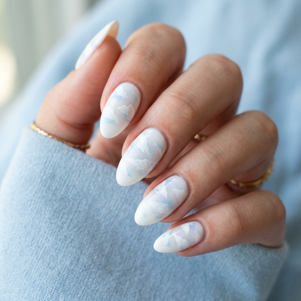 White Almond Nails Ideas: 30 Creative Looks to Inspire Your Next Manicure 31 Cloud White Almond Nail