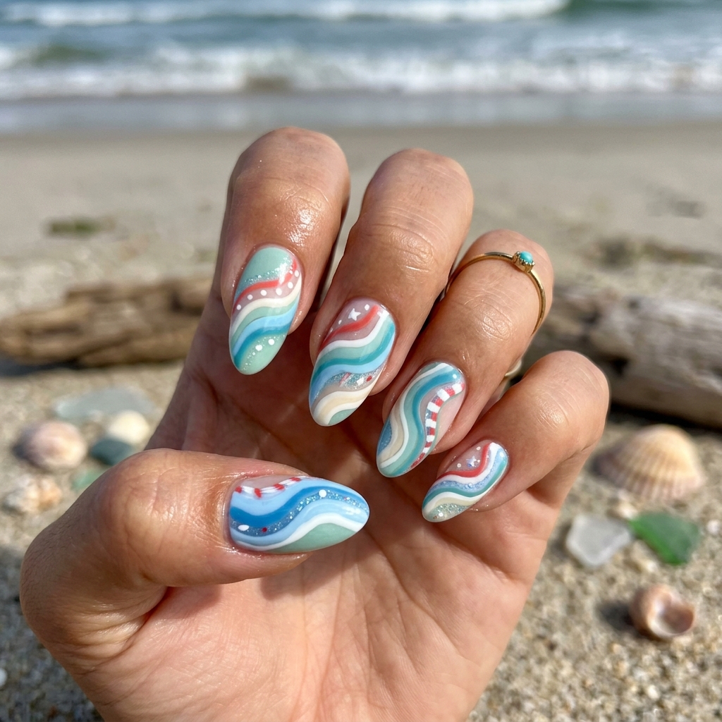 Coastal Patriotic Nails Ideas