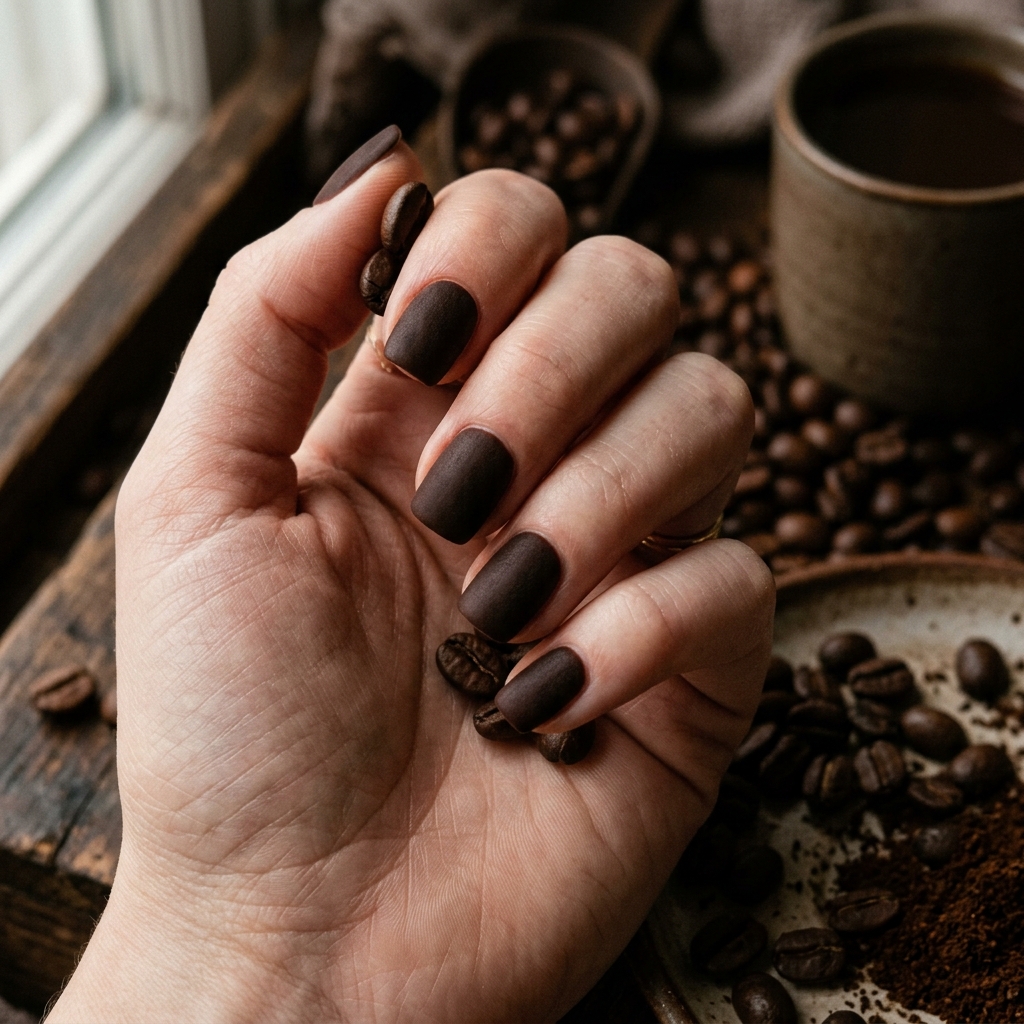 30 Brown Summer Nails Ideas You'll Want to Save 16 Coffee Bean Brown Nails Idea