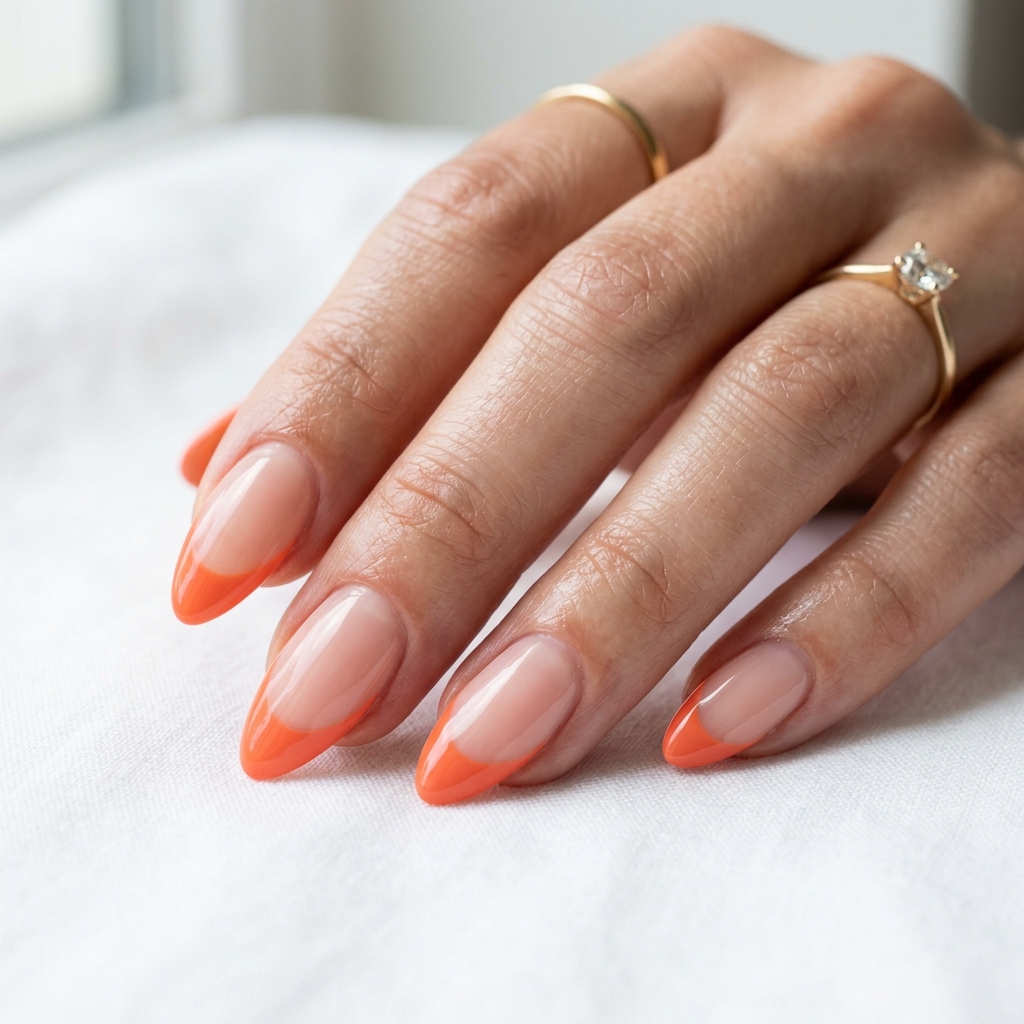 Coral Orange French Tip Nails Ideas