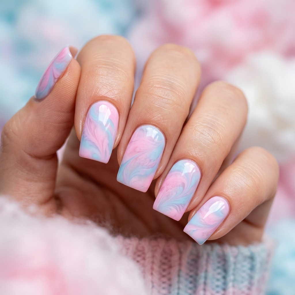 Cotton Candy Swirl  Pink and Blue  Nails Idea
