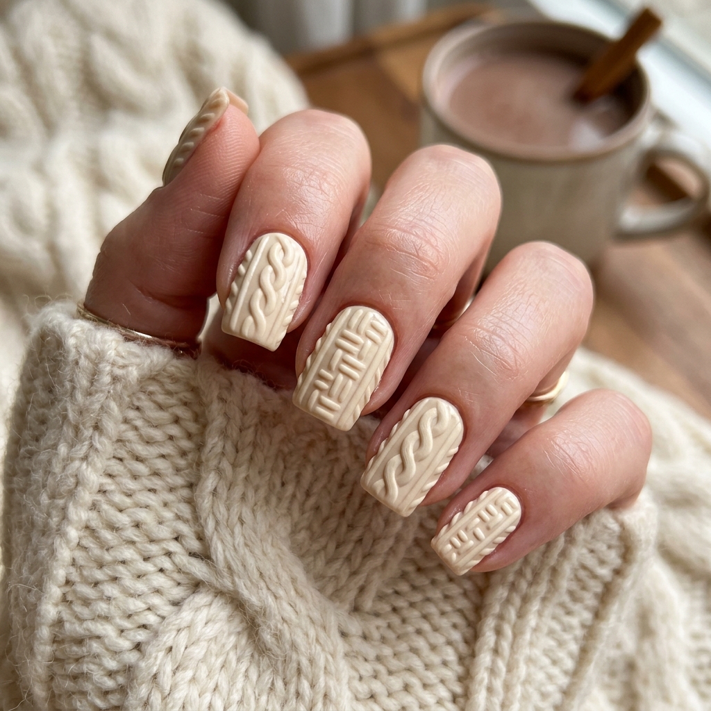 Cozy Cable Knit Winter Nail Idea