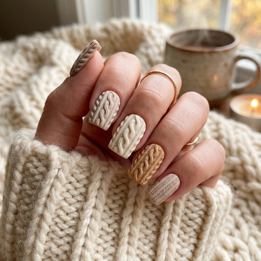 Autumn Nails Ideas: 30 Warm and Creative Ways to Style Your Manicure 22 Cozy Sweater Texture Autumn Nails Idea