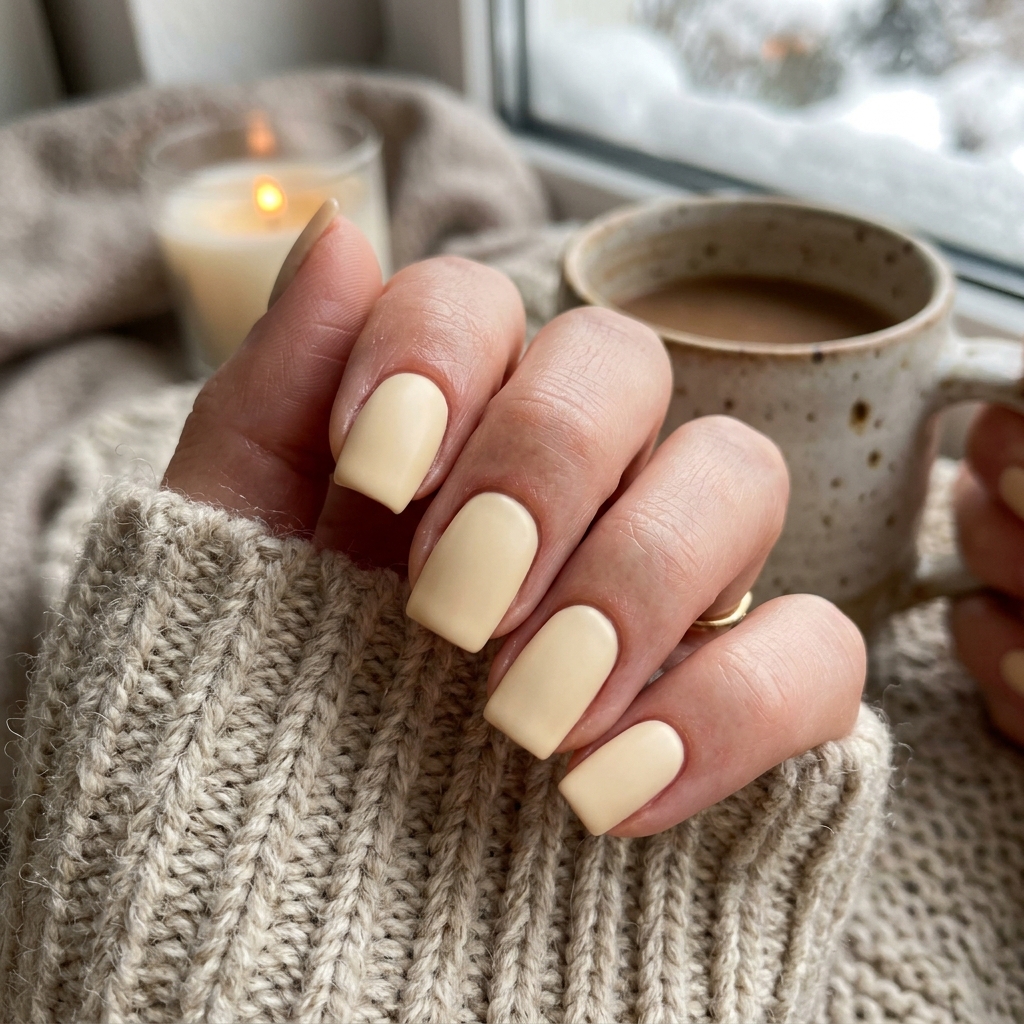 January Nails Ideas: 30 Fresh and Frosty Ways to Start the Year 12 Cozy Cream January Nails Idea
