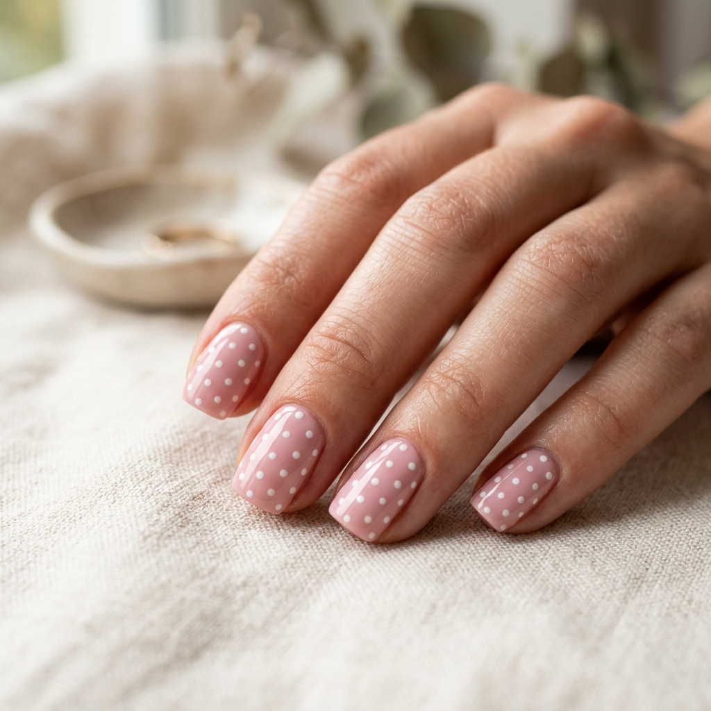 Dainty Polka Dot cute simple nails Idea