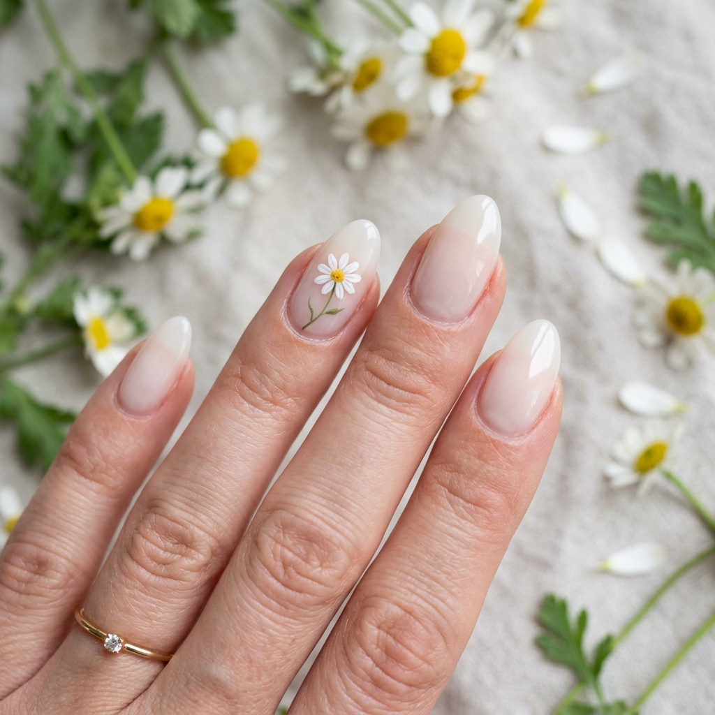 Tiny Daisy Accent Nails Ideas
