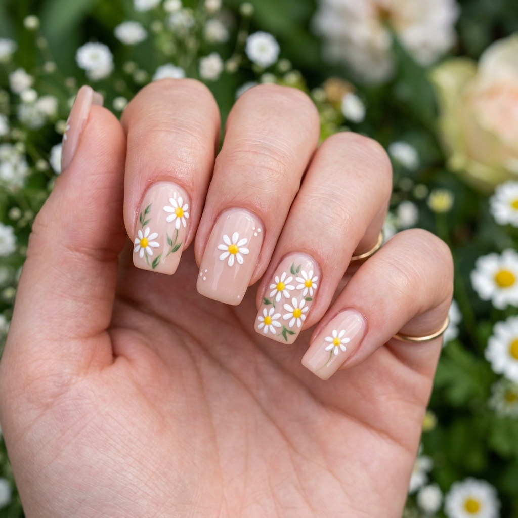 Delicate Daisy Nail Idea
