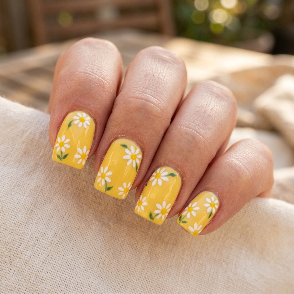 Daisy Yellow Nail Idea
