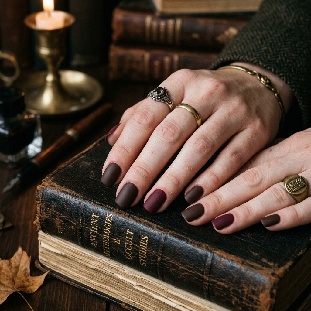 Autumn Nails Ideas: 30 Warm and Creative Ways to Style Your Manicure 25 Dark Academia Autumn Nails Idea