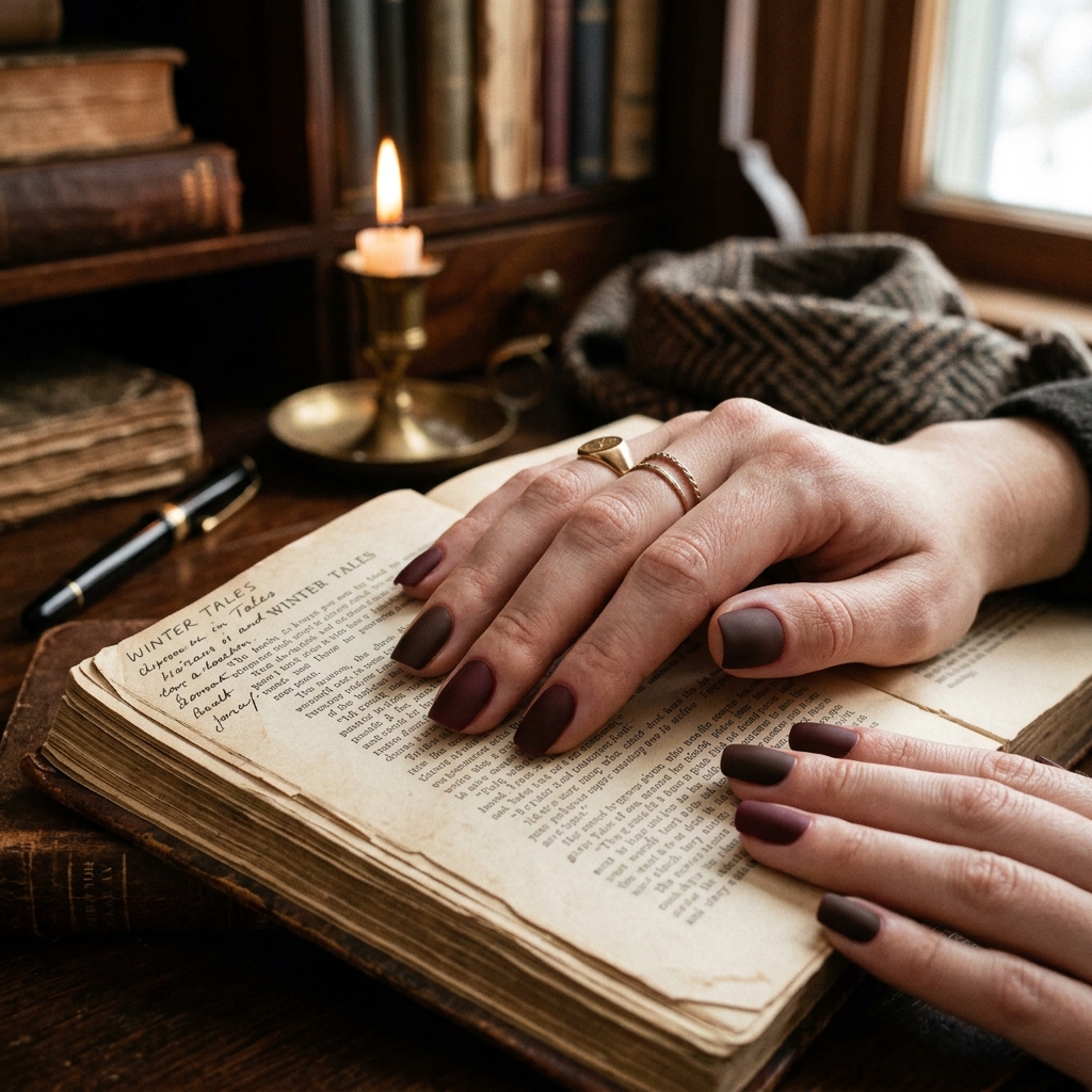 Dark Academia Winter Nail Idea