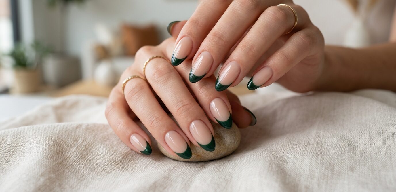 dark green french tip nails