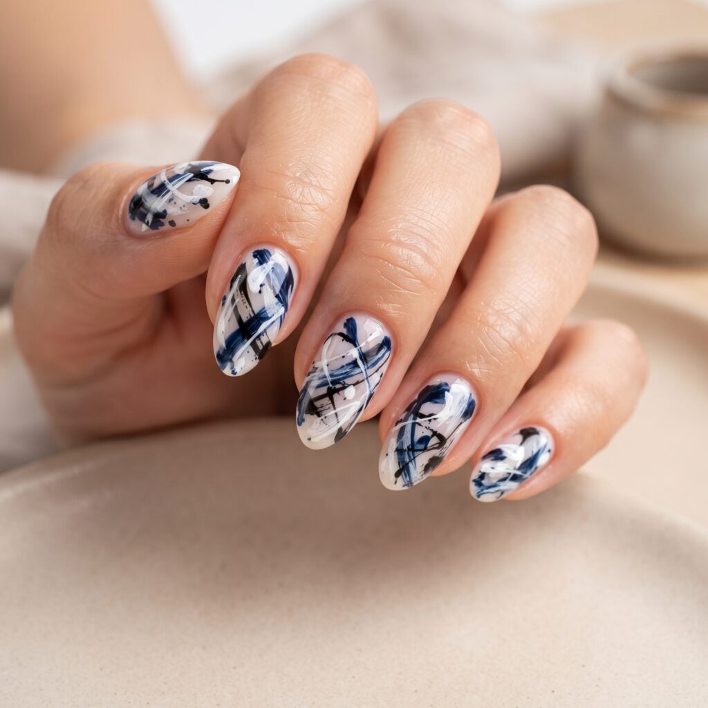 Dark Blue Nails Ideas: 30 Stunning Looks to Inspire Your Next Manicure 23 Abstract Dark Blue Nails Idea