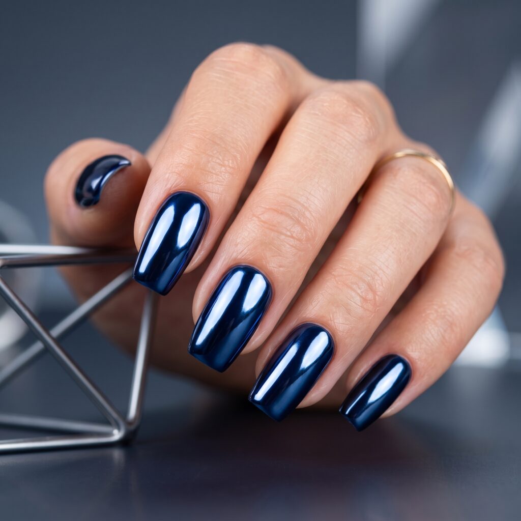 Dark Blue Nails Ideas: 30 Stunning Looks to Inspire Your Next Manicure 7 Chrome Dark Blue Nails Idea