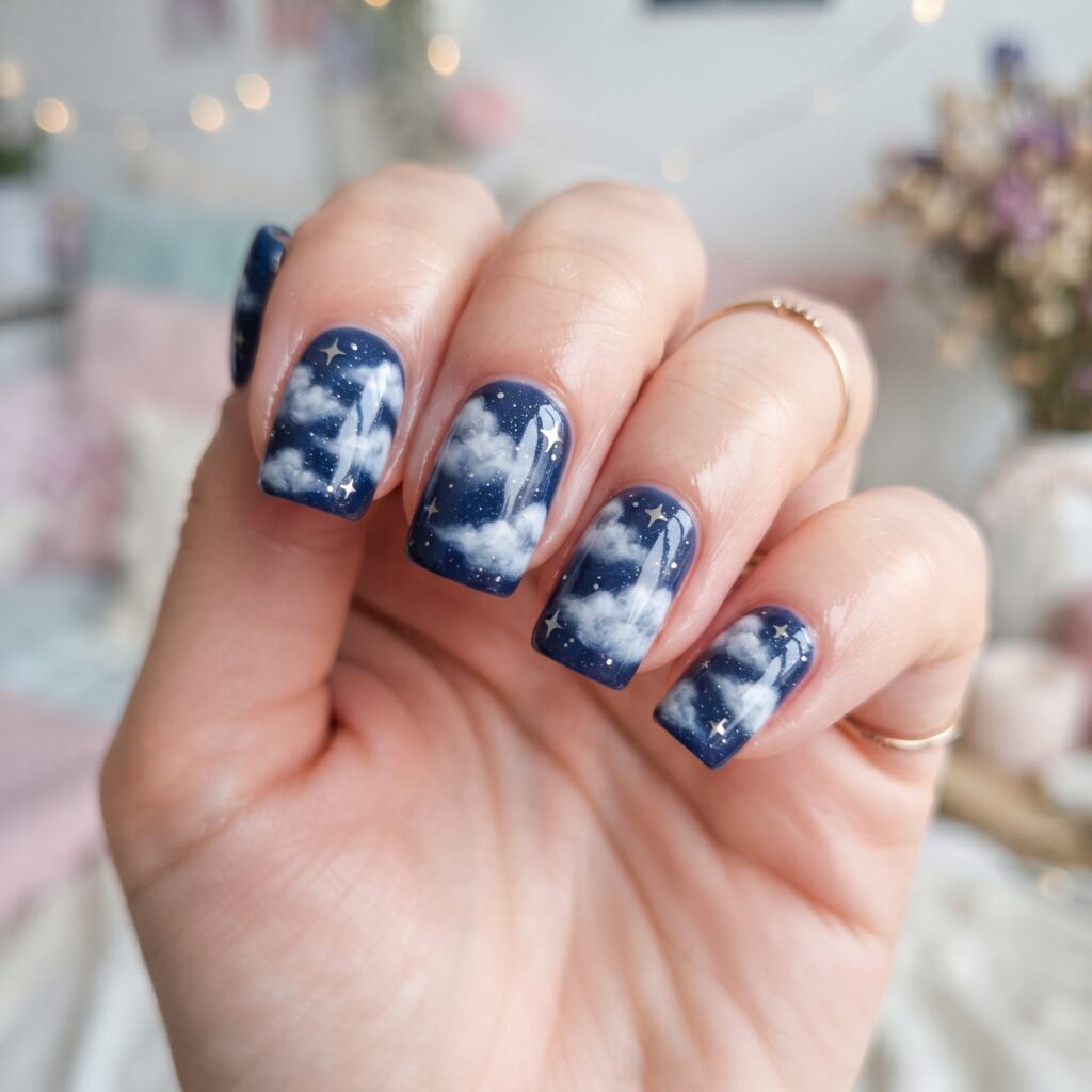 Dark Blue Nails Ideas: 30 Stunning Looks to Inspire Your Next Manicure 29 Cloud Dark Blue Nails Idea