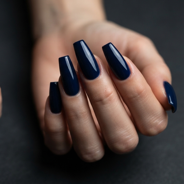 Dark Blue Nails Ideas: 30 Stunning Looks to Inspire Your Next Manicure 9 Coffin Dark Blue Nails Idea