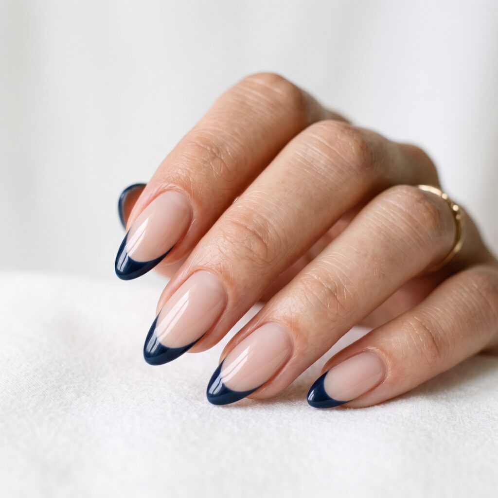 Dark Blue Nails Ideas: 30 Stunning Looks to Inspire Your Next Manicure 4 French Tip Dark Blue Nails Idea