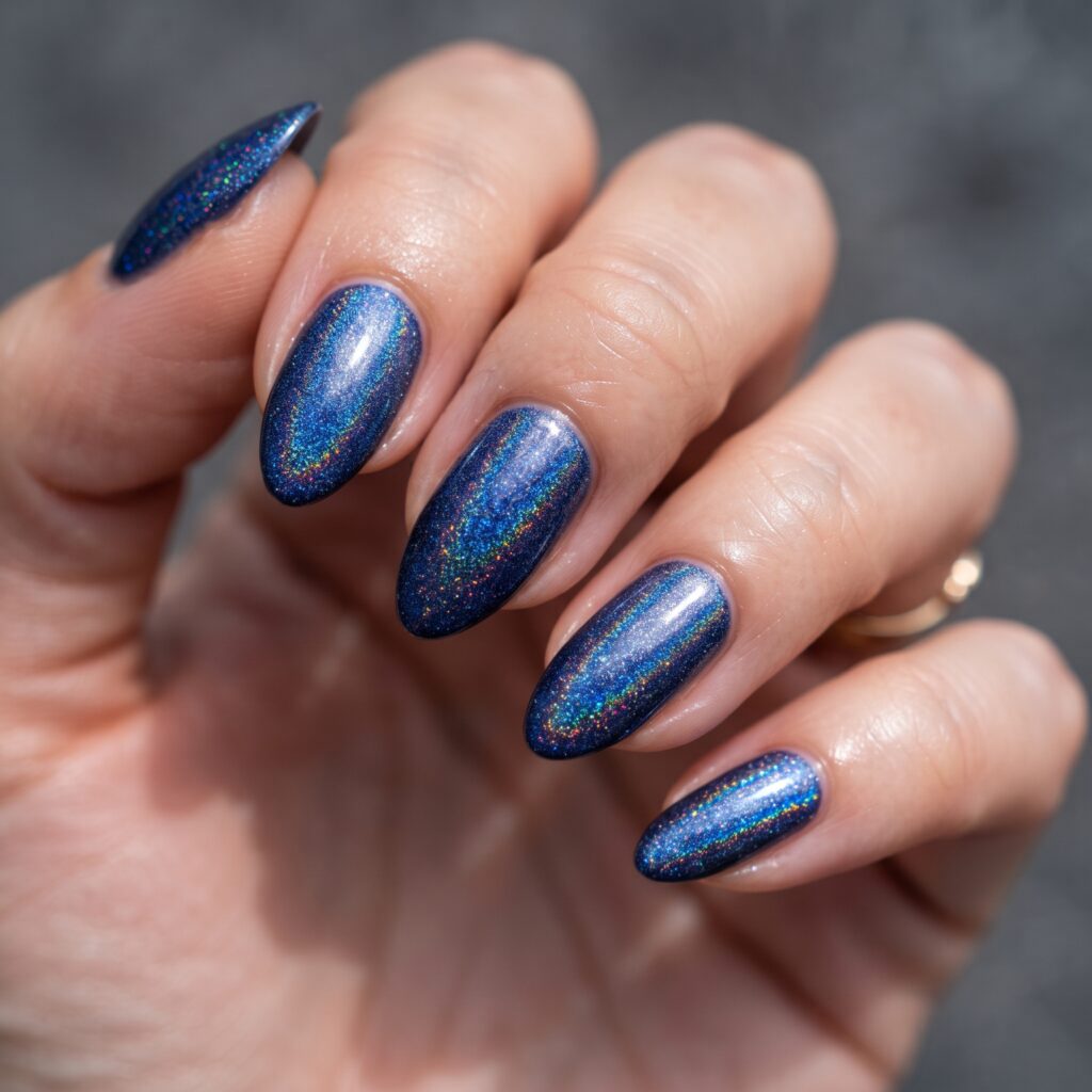 Dark Blue Nails Ideas: 30 Stunning Looks to Inspire Your Next Manicure 25 Holographic Dark Blue Nails Idea