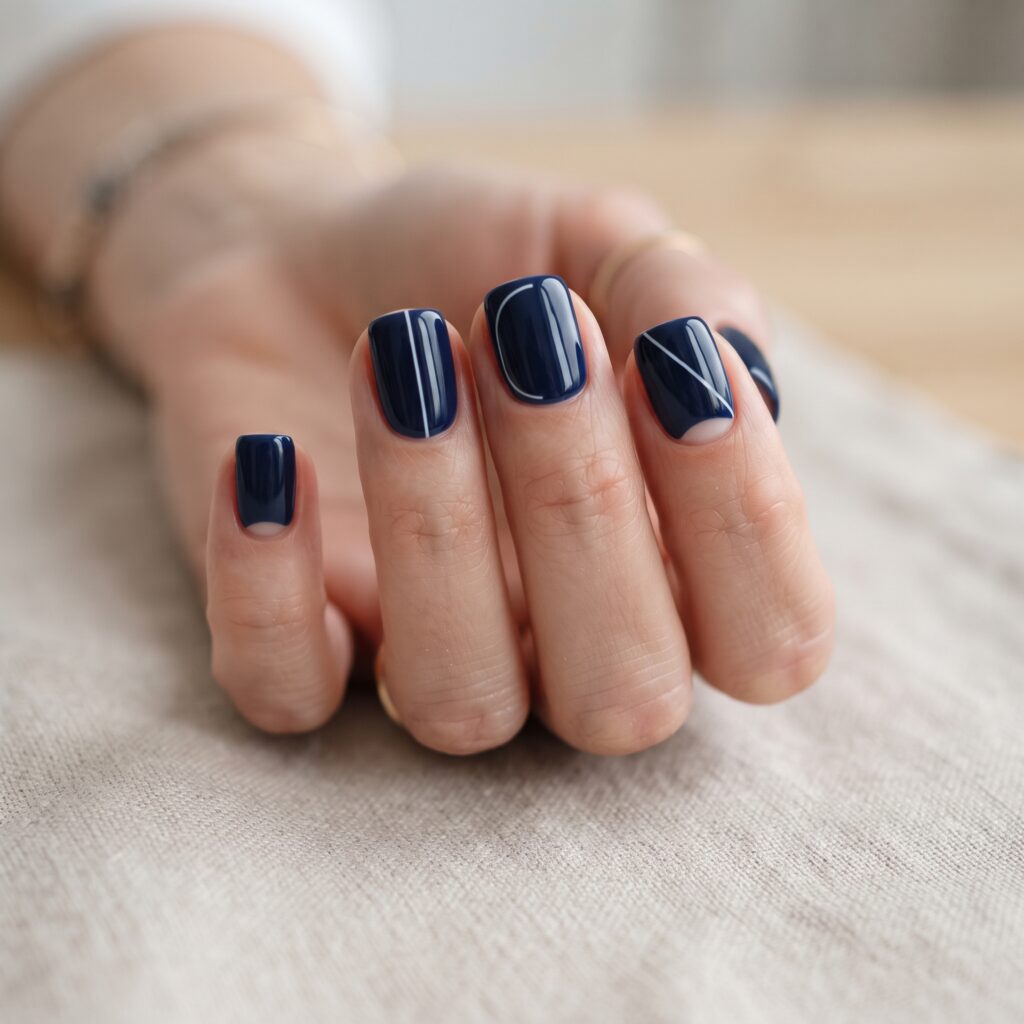 Dark Blue Nails Ideas: 30 Stunning Looks to Inspire Your Next Manicure 27 Minimalist Dark Blue Nails Idea