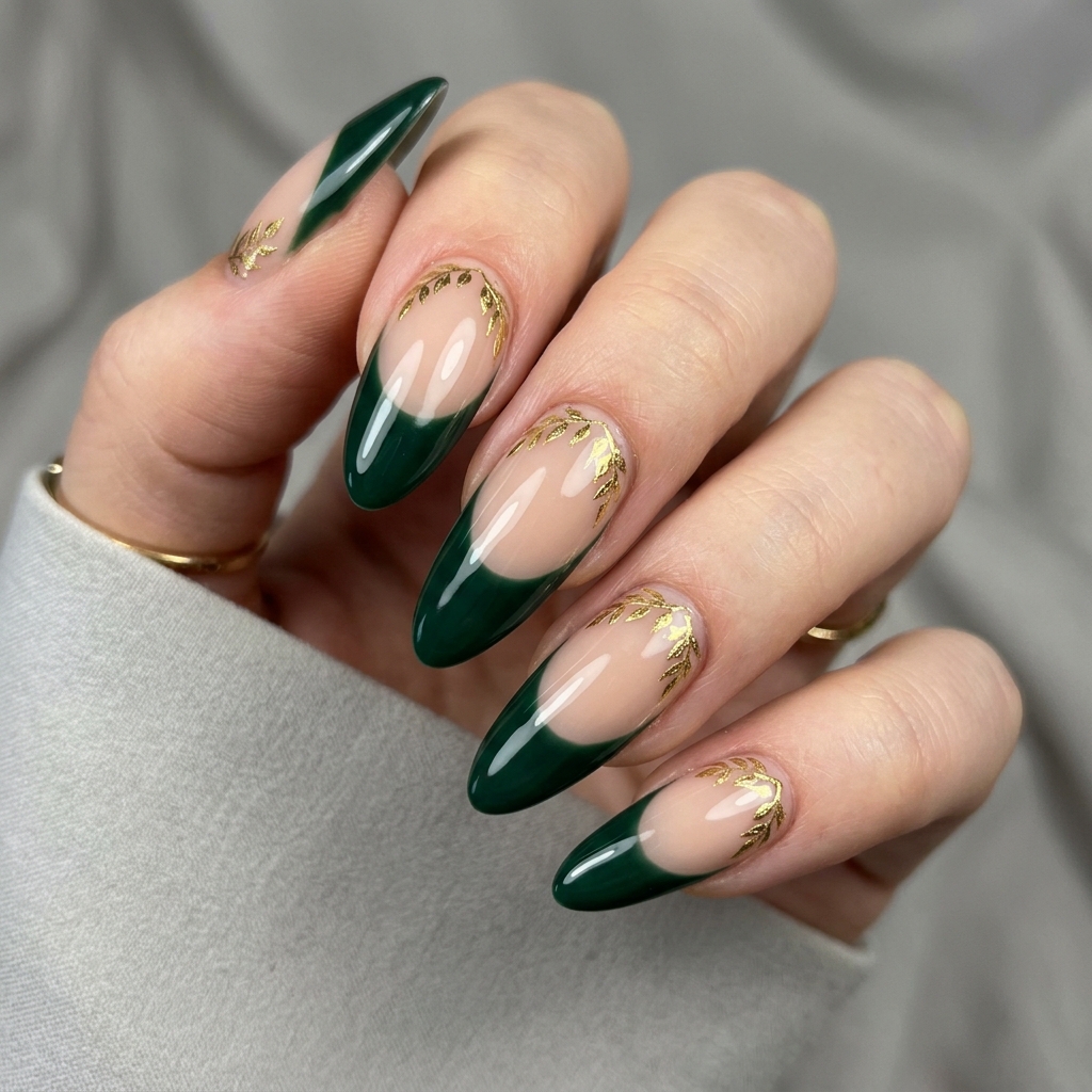 Dark Green French Tip Nails: 30 Stunning Ideas for Your Next Manicure 16 Long Dark Green French Tip Nails Ideas