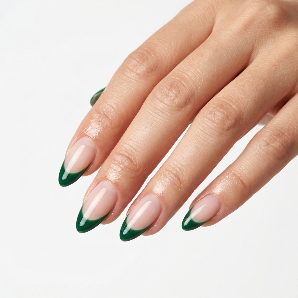 Dark Green French Tip Nails: 30 Stunning Ideas for Your Next Manicure 18 Dark Green French Tip Gel Nails Ideas