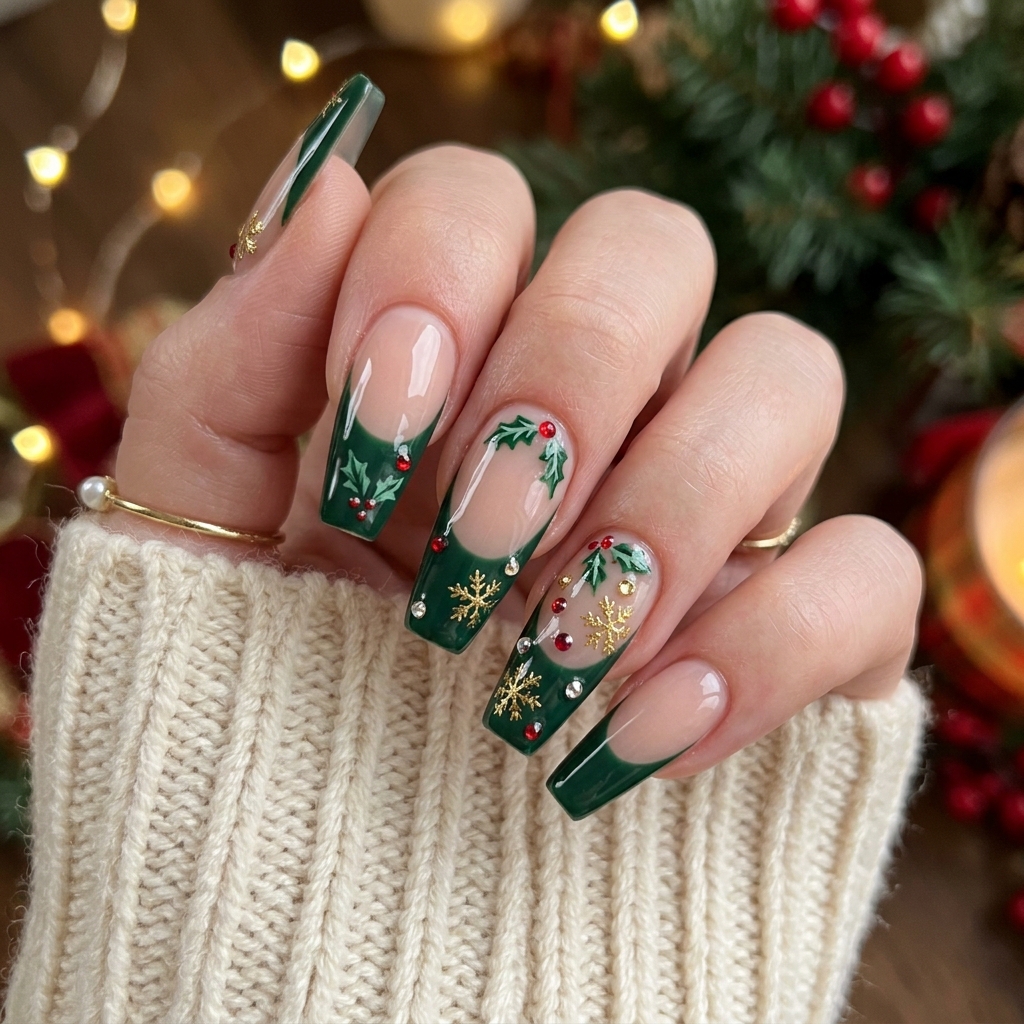 Dark Green French Tip Nails: 30 Stunning Ideas for Your Next Manicure 30 Dark Green French Tip Nails for Christmas Ideas