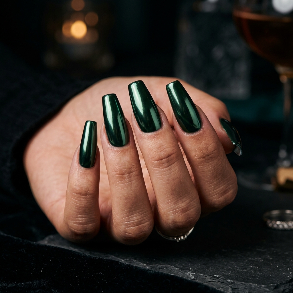 Chrome Dark Green  Nails Idea