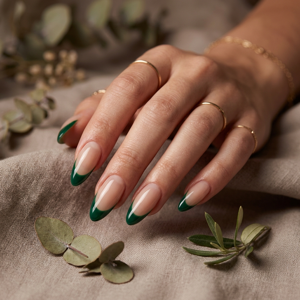 Dark Green French Tip Nails: 30 Stunning Ideas for Your Next Manicure 14 Dark Green French Tip Almond Nails Ideas